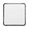 Kwadratowy, biały włącznik światła z czarną ramką, umieszczony centralnie na szarym tle.
