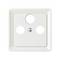 Biała pokrywa z trzema otworami, odpowiednia do różnych konfiguracji gniazd lub przełączników.