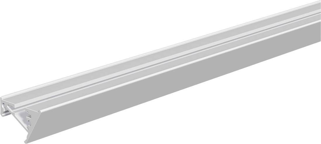 Długa aluminiowa obudowa liniowa lamp led z trójkątnym uchwytem montażowym, pokazana na białym tle.