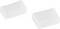 Dwie białe plastikowe prostokątne gumki do ścierania, pokazane na zwykłym białym tle.