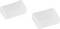 Dwie białe prostokątne gumki do mazania z plastiku pokazane na białym tle.