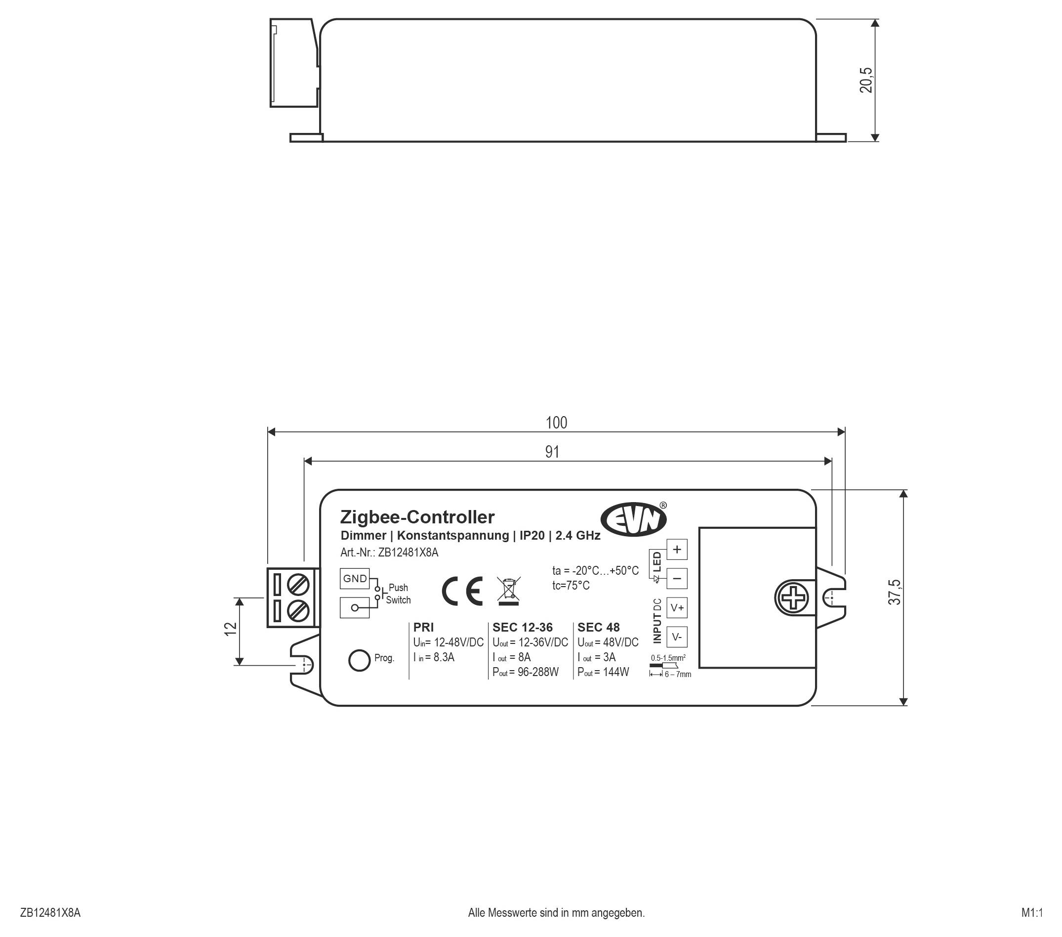 EVN ZB12481X8A Urządzenie sterujące LED Stałonapięciowy 288 W 8 A 12 - 48 V/DC Ściemniacz 1 szt.-3