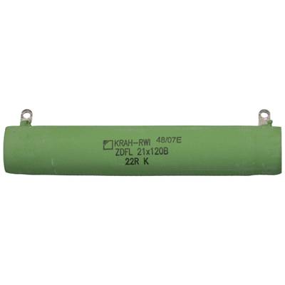 Zielony cylindryczny rezystor z napisem 'KRAH-RWI 48/07E ZDFL 21x120B 22R K'.