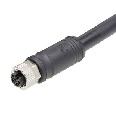 Czarny kabel elektryczny z srebrnym, ryflowanym wtykiem, przeznaczony do zastosowań przemysłowych.