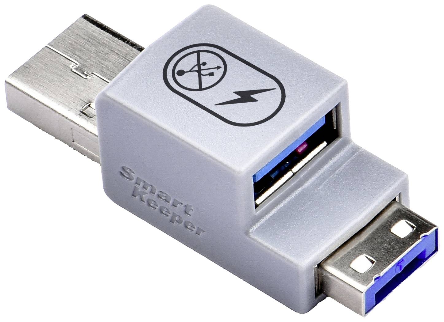 Adapter zabezpieczający USB z napisem 'Smart Keeper'. Zapobiega nieautoryzowanym połączeniom poprzez blokowanie portów USB.