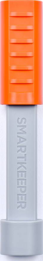 Klucz bezpieczeństwa 'Smartkeeper' z pomarańczową nasadką i szarym uchwytem, używany do fizycznego zabezpieczania złączy i urządzeń informatycznych.