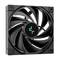 Czarny wentylator komputerowy z dziewięcioma łopatkami wirnika i centralnym logo, przeznaczony do montażu w obudowie komputera w celu chłodzenia.