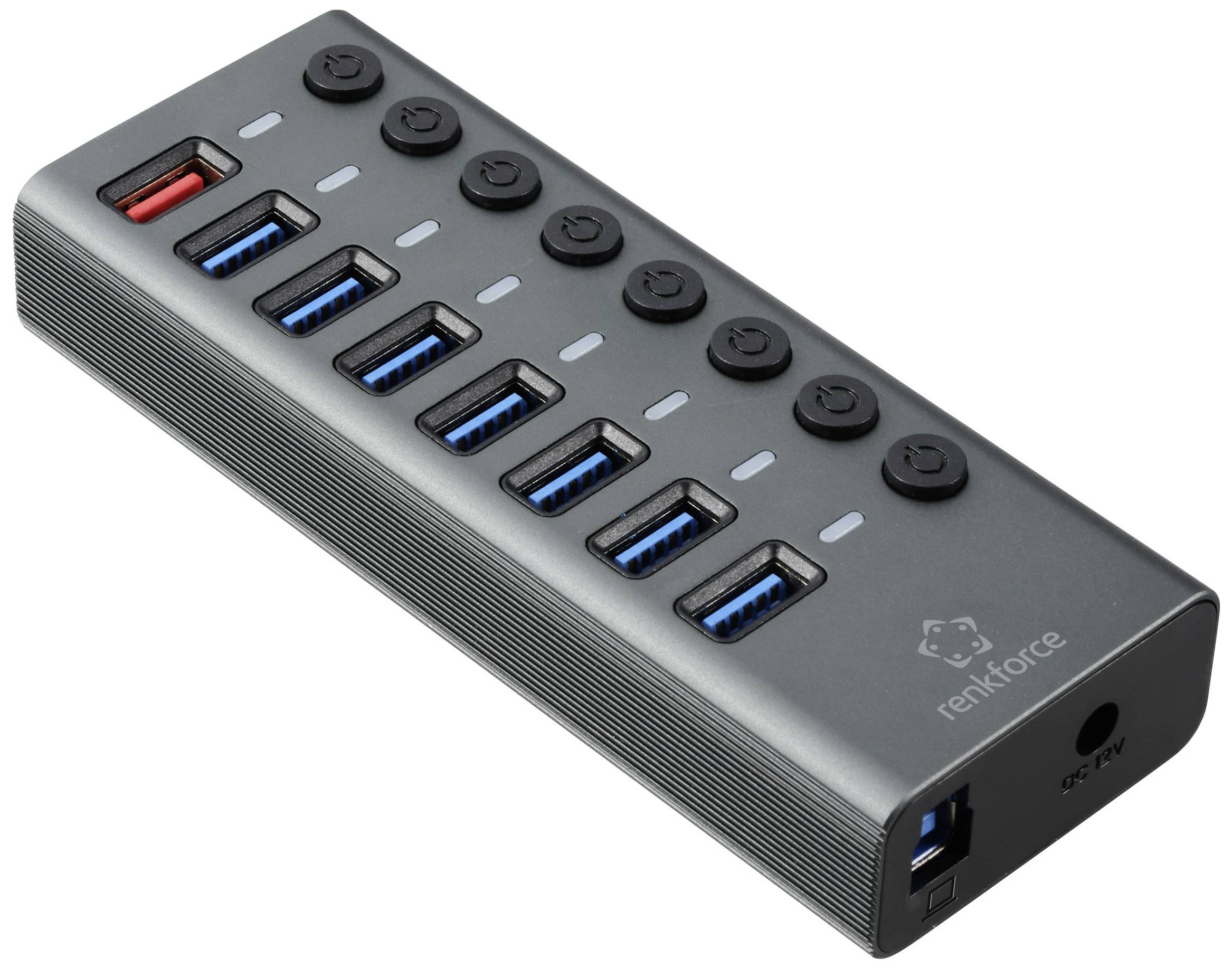 USB-хаб Renkforce RF-6049086, 8 портів USB-A, USB 3.2 Gen2, 10 Гбіт/с, індивідуальне вимкнення, зі світлодіодним індикатором стану