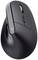 Bezprzewodowa, ergonomiczna mysz komputerowa w kolorze czarnym, z rolką przewijania i dwoma przyciskami, z boczną diodą sygnalizującą stan połączenia.