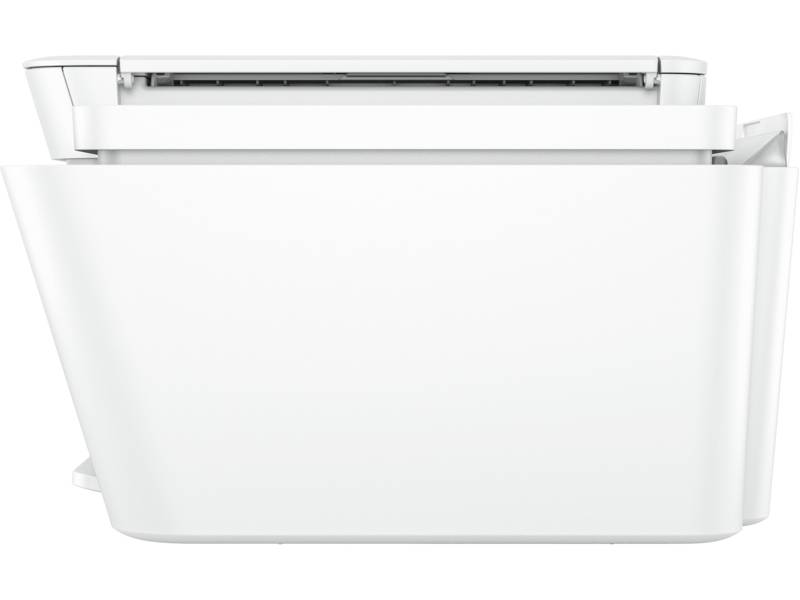 Biały drukarka z podajnikiem papieru u góry.