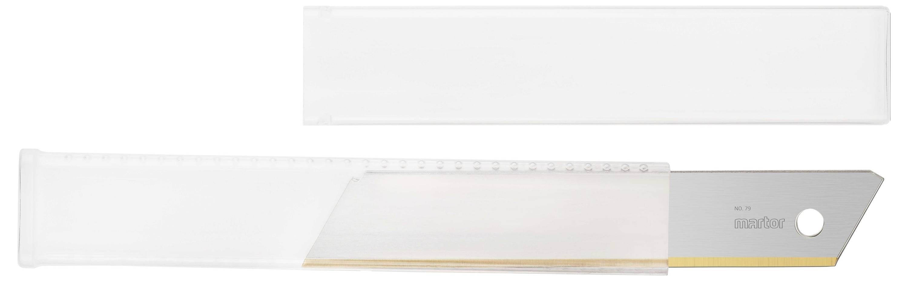 Nóż introligatorski z ostrzem i białą plastikową osłoną, idealny do precyzyjnego cięcia papieru lub innych materiałów.