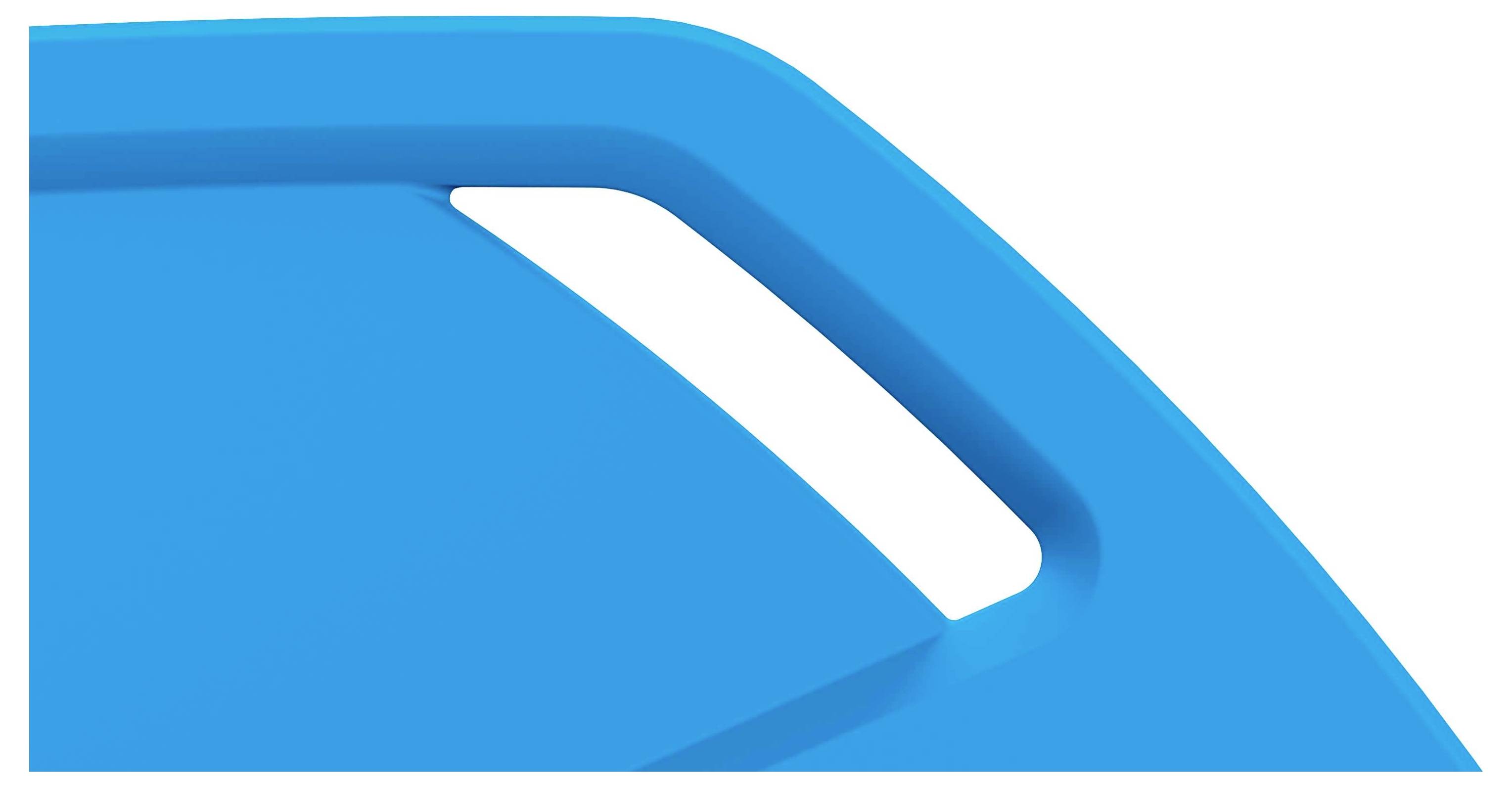 Abstrakcyjny projekt niebieskiego, zakrzywionego obiektu z białym wycięciem, prawdopodobnieFragment nowoczesnego produktu.