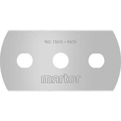 Trzyczęściowe ostrze wymienne ze stali nierdzewnej z napisem 'NO. 13615 INOX' oraz 'martor' wygrawerowanym na ostrzu.