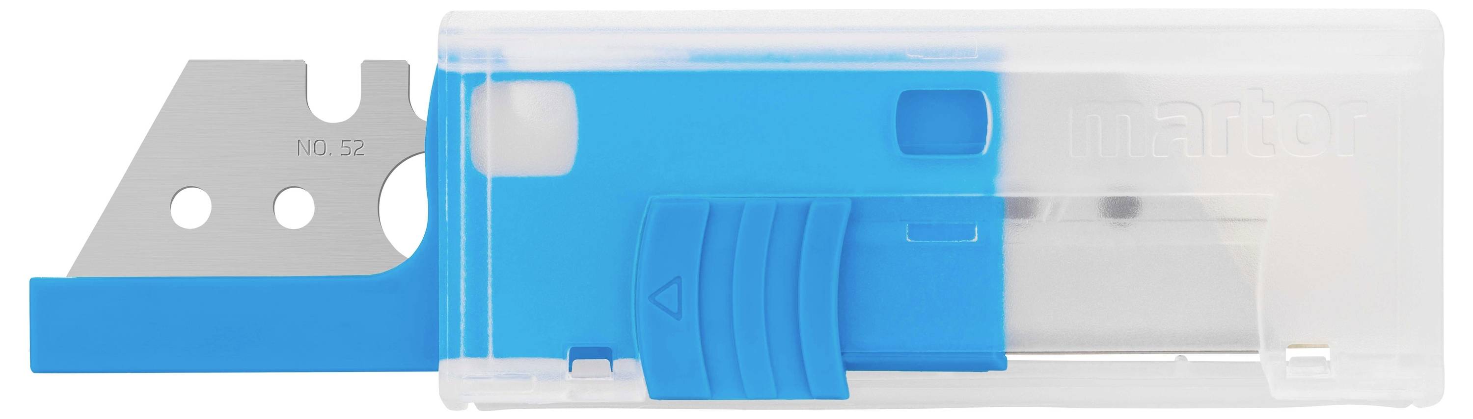 Uchwyt na ostrze z tworzywa sztucznego z wysuwaną niebieską rękojeścią. Zawiera metalowe ostrze piły, przeznaczone do precyzyjnych prac tnących.