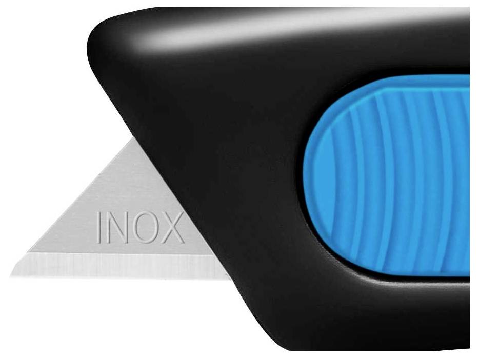 Nóż do cięcia z niebieskim przesuwnym mechanizmem i stalową nierdzewną (INOX) ostrza.