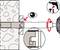 Diagram przedstawia instalację kołka rozporowego w ścianie. Częściowy widok kołka i narzędzia do dokręcania.