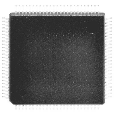 Kwadratowy mikrochip z wieloma cienkimi wyprowadzeniami na wszystkich czterech stronach, pokazujący strukturę procesora.