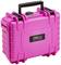 Różowy, wodoodporny twardy kufer z uchwytem i zamkami, odpowiedni do ochrony delikatnych urządzeń lub sprzętu.