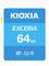 Karta pamięci z napisem 'Kioxia Exceria 64 GB', niebieska etykieta, symbole SD, U1 i klasy 10.