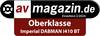 'AV Magazyn Test Indywidualny 2/2024: Imperial Klasy Wyższej DABMAN i410 BT.' Pieczęć z napisem 'avmagazin.de' obok po prawej stronie.