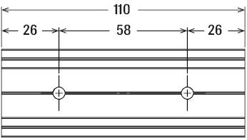Rysunek techniczny prostokątnej płyty z dwoma otworami. Całkowita szerokość 110 mm; otwory oddalone od siebie o 58 mm.