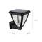 Lampa solarna do użytku zewnętrznego z przezroczystym, prążkowanym szkłem i czarną obudową. Wymiary: 141 mm szerokości, 130 mm głębokości, 148 mm wysokości.