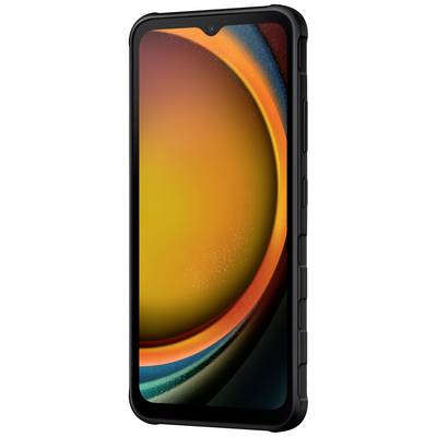 Smartfon w ochronnej obudowie, z przodu wyświetlacz w żywych kolorach.