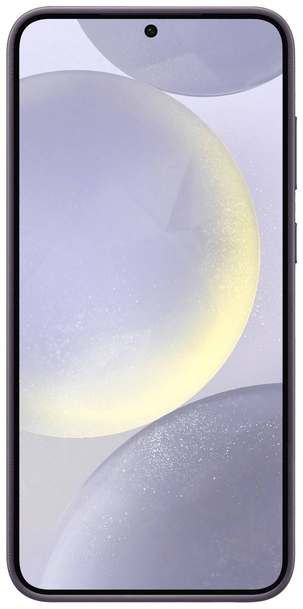 Smartfon z szarym i żółtym tłem na ekranie, widok z przodu.