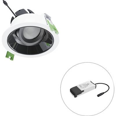 Wpuszczana lampa LED z oddzielnym modułem zasilacza pokazanym w kółku wstawki.