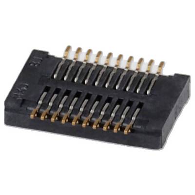 Komponent elektroniczny z 16 pozłacanymi stykami ułożonymi w dwóch rzędach, używany do połączenia płytek obwodów.