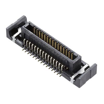 Czarny elektryczny złącz z pinami w kolorze złotym, stosowany w urządzeniach elektronicznych.