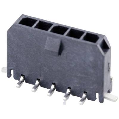 Czarny wtyk plastikowy z pięcioma metalowymi stykami, używany do połączeń elektrycznych.