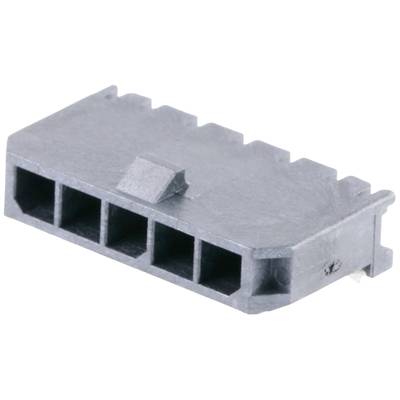 Szary wtyk plastikowy z pięcioma prostokątnymi otworami; prawdopodobnie służy do połączeń w urządzeniach elektronicznych.
