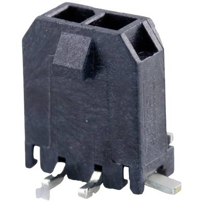Czarny elektroniczny złącz z dwoma prostokątnymi otworami i czterema metalowymi stykami od spodu.