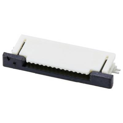 Biały i czarny złącze elektroniczne z wieloma stykami, używane do podłączania płaskich kabli w urządzeniach elektronicznych.