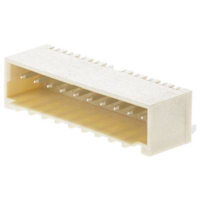 Biały plastikowy złącznik elektryczny z wieloma metalowymi stykami ułożonymi w dwóch rzędach, przeznaczony do połączeń na płytce obwodu.