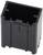 Czarna, prostokątna obudowa z tworzywa sztucznego z otwartymi bokami i zatrzaskami do wpinania, prawdopodobnie przeznaczona dla podzespołów elektronicznych.