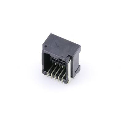 Wtyk RJ45, typowo stosowany w połączeniach Ethernet, z ośmioma widocznymi stykami metalowymi.