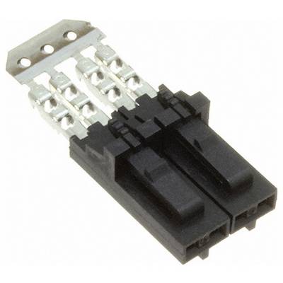 Podwójny złącze elektryczne z dwiema czarnymi obudowami i metalowymi kontaktami, używane do łączenia obwodów elektrycznych.