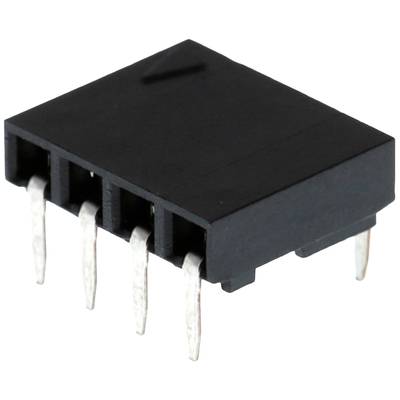 Czterowtykowy, czarny adapter złącza z metalowymi stykami, używany do łączenia elementów elektronicznych na płytkach drukowanych.