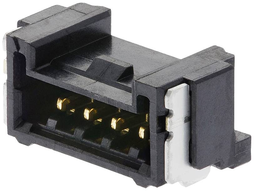 Czarny elektryczny wtyk z kontaktami w kolorze złotym na wewnętrznej ściance.