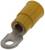 Żółty konektor kablowy wykonany z metalu z izolowaną powłoką z tworzywa sztucznego, przeznaczony do połączeń elektrycznych.