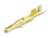 Pojedynczy złoty metalowy pin, prawdopodobnie elektryczny styk, z zakrzywionymi i płaskimi obszarami, które służą do połączenia.