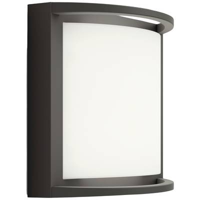 Nowoczesna lampa ścienna o prostokątnym, wypukłym kształcie z matowo-czarną obudową. Odpowiednia do stosowania wewnątrz i na zewnątrz pomieszczeń.
