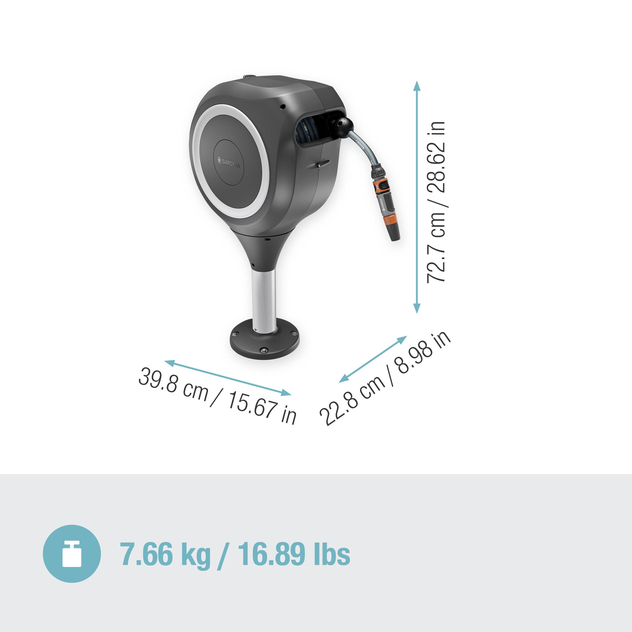 Podparcie mobilne, wymiary: 72,7 cm x 39,8 cm x 22,8 cm. Waga: 7,66 kg (16,89 funta).