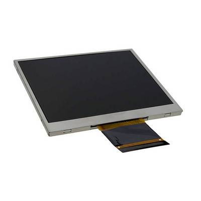 Prostokątny, czarny wyświetlacz LCD z widocznym przewodem elastycznym od spodu, służącym do przesyłu danych i zasilania.