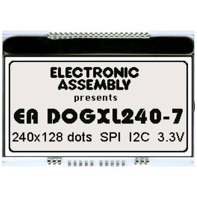 Wyświetlacz LCD 'EA DOGXL240-7' firmy Electronic Assembly, wyświetlający 240x128 pikseli. Obsługuje interfejsy SPI, I2C, zasilanie 3,3V.