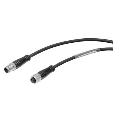 Czarny kabel z dwoma złączami na końcach, odpowiedni do zastosowań przemysłowych i wykonywania wytrzymałych połączeń.