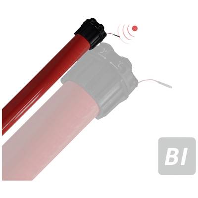Czerwony cylindryczny obiekt obok szaro przedstawionej, rozmytej kopii. Czerwony sygnał i przewodowaty element w obszarze głowy.