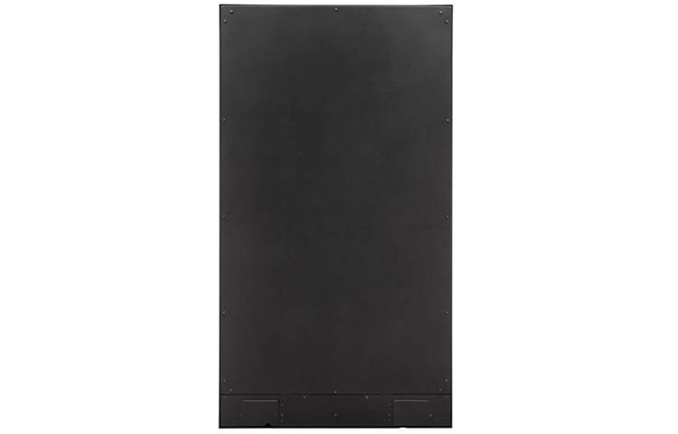 Czarna, prostokątna tabliczka metalowa, ustawiona pionowo.